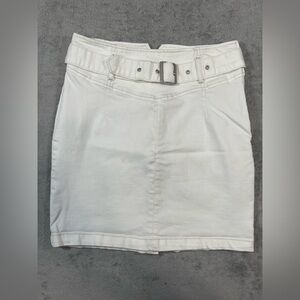 Free People White High Rise Belted Twill Short Skirt Size 10 Straight Pencil